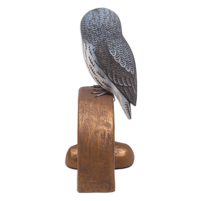 Wood sculpture, 'Ship Captain Owl' - Hand-Carved and Hand-Painted Teak & Suar Wood Owl Sculpture