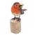 Wood statuette, 'Robin's Meal' - Hand-Carved and Hand-Painted Teak & Suar Wood Bird Statuette