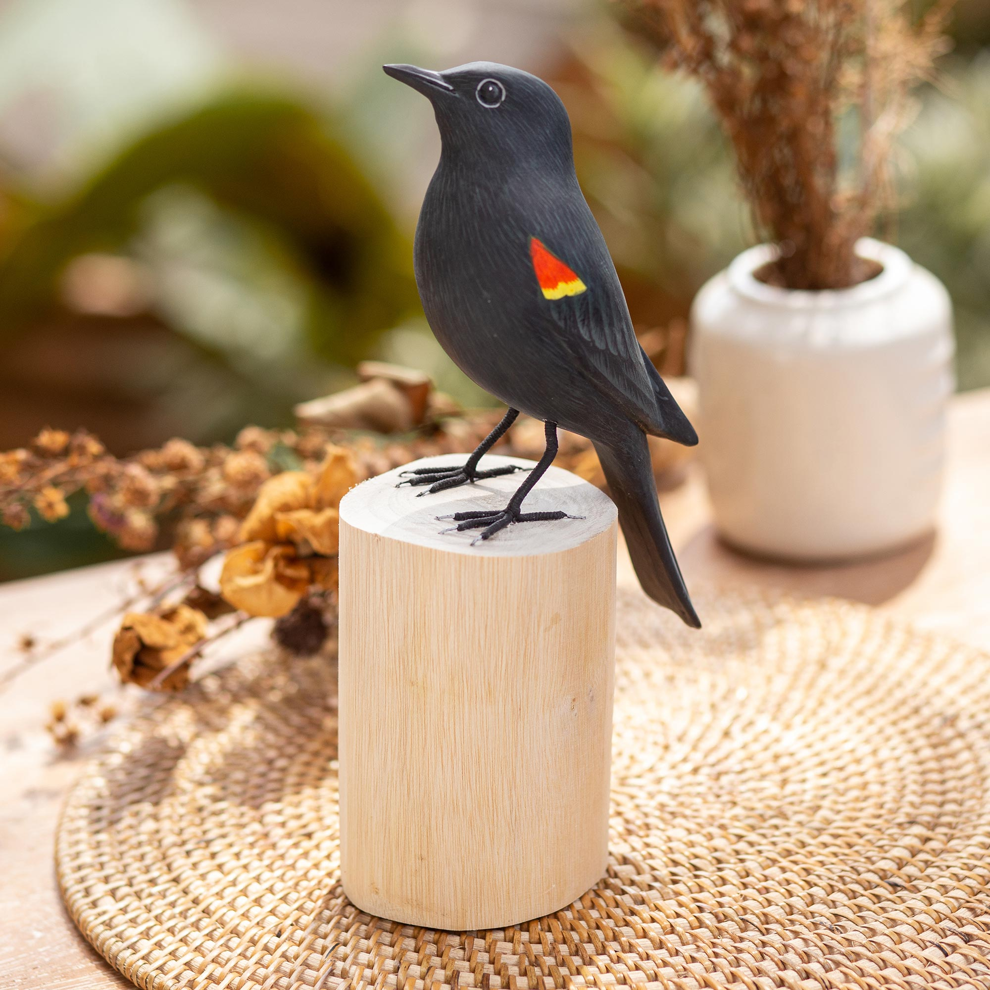 Hand-Carved and Hand-Painted Teak & Suar Wood Bird Statuette - The