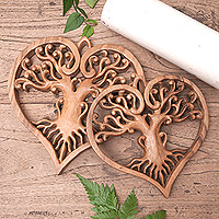 Wood relief panels, 'Roots of Love' (set of 2)