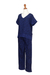 Batik pajama set, 'Blue Orchid' - Navy and Amethyst Rayon Batik Pajama Set from Indonesia (image 2e) thumbail