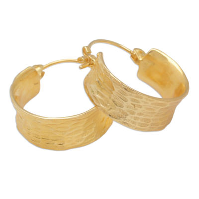 Gold-plated hoop earrings, 'Jump Through The Ring' - Balinese 18k Gold-Plated Modern Hoop Earrings