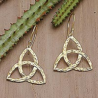 Vergoldete Ohrhänger, „Trinity Knot“ – 18 Karat vergoldete keltische Ohrhänger mit Dreifaltigkeitsknoten
