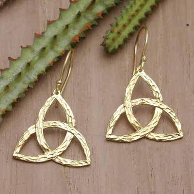 Gold-plated dangle earrings, 'Trinity Knot' - 18k Gold-Plated Celtic Trinity Knot Dangle Earrings