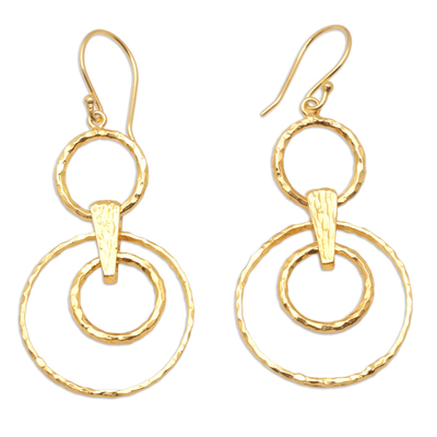 Gold-plated dangle earrings, 'Layered Circles' - 18k Gold-Plated Dangle Earrings with Circles from Bali