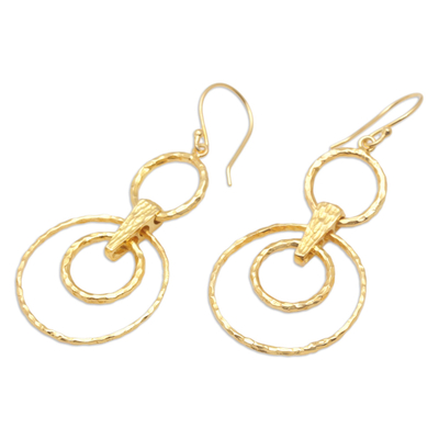 Gold-plated dangle earrings, 'Layered Circles' - 18k Gold-Plated Dangle Earrings with Circles from Bali