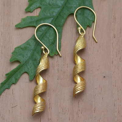 Gold-plated dangle earrings, 'Spiral Wires' - 18k Gold-Plated Modern Spiral Dangle Earrings from Bali