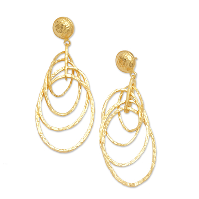 Gold-plated dangle earrings, 'Timeless Circles' - Balinese 18k Gold-Plated Modern Dangle Earrings with Circles
