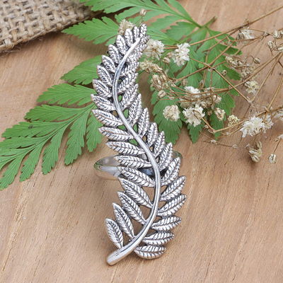 Sterling silver cocktail ring, 'Victory Leaves' - Sterling Silver Cocktail Ring with Palm Leaves