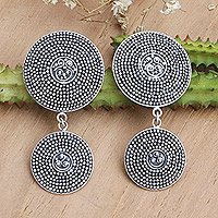 Sterling silver dangle earrings, 'Speckled Shield' - Sterling Silver Speckled Dangle Earrings from Bali