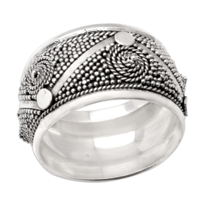 Sterling silver band ring, 'Speckled Future' - Modern Sterling Silver Band Ring with Speckled Pattern