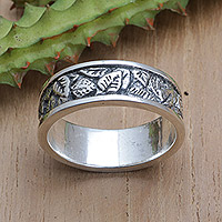 Sterling silver band ring, 'Autumn Caresses'