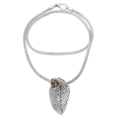 Citrine pendant necklace, 'Victory Cobra' - Sterling Silver Cobra Pendant Necklace with 1-Carat Citrine