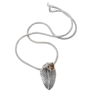 Citrine pendant necklace, 'Victory Cobra' - Sterling Silver Cobra Pendant Necklace with 1-Carat Citrine