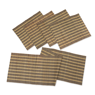 Cotton blend table runner and placemats, 'Songket Bali' (set of 5) - 5-Piece Set Table Runner & Placemats Made from Cotton Blend