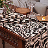 Cotton blend table runner and placemats, 'Brown Delight' (set of 5)