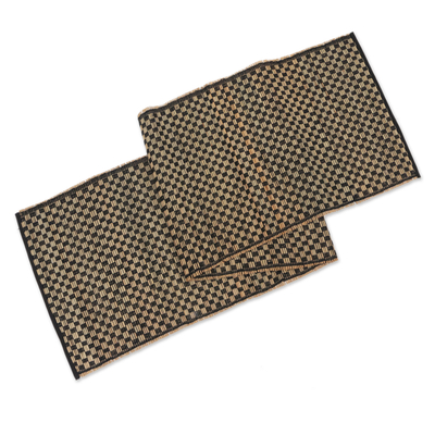 Cotton blend table runner, 'Chessboard' - Table Runner Hand-Woven from Cotton and Natural Fibers