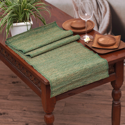 Cotton blend table runner, 'Summer Roots' - Table Runner Hand-Woven from Cotton and Natural Fibers