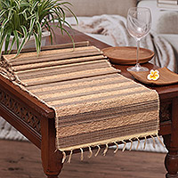 Cotton blend table runner, 'Bohemian Roots' - Table Runner Hand-Woven from Cotton and Natural Fibers