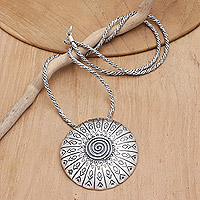 Men's sterling silver pendant necklace, 'Leader Amulet' - Men's Sterling Silver Pendant Necklace with Cultural Motifs