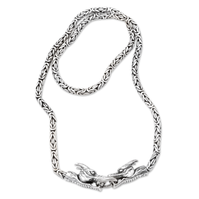 Halskette mit Anhänger aus Sterlingsilber - Halskette mit Anhänger aus Sterlingsilber mit Drachendetails