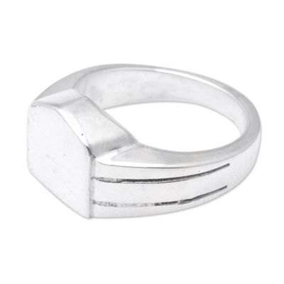 Sterling silver signet ring, 'Radiant Splendor' - Polished Sterling Silver Signet Ring with Geometric Front