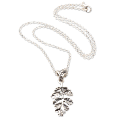 Sterling silver pendant necklace, 'Precious Prosperity' - Sterling Silver Leafy Pendant Necklace Crafted in Bali
