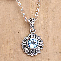 Blue topaz pendant necklace, 'Loyal Tradition' - Sterling Silver Pendant Necklace with One-Carat Blue Topaz