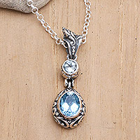 Blue topaz pendant necklace, 'Blue Dame'