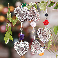 Aluminum garland, 'Love Colors' - Handcrafted Aluminum Heart Garland with Colorful Pompoms