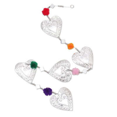 aluminium garland, 'Love colours' - Handcrafted aluminium Heart Garland with colourful Pompoms
