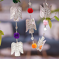 Aluminum garland, 'Heavenly Sparkles' - Handcrafted Embossed Angel Garland with Pompoms