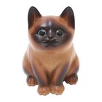 Wood figurine, 'Hungry Cat' - Wood Cat Figurine in Brown and Black Hand-Painted in Bali