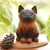 Wood figurine, 'Hungry Cat' - Wood Cat Figurine in Brown and Black Hand-Painted in Bali (image 2f) thumbail