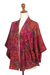 Kimonojacke aus Batik-Rayon - Rote handgestempelte Batik-Rayon-Kimonojacke aus Bali
