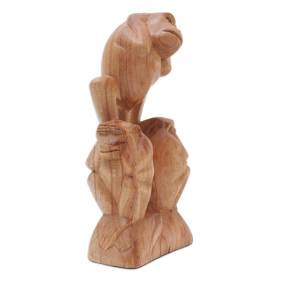 Holzskulptur - Handgeschnitzte Jempinis-Holzskulptur mit spielenden Affen