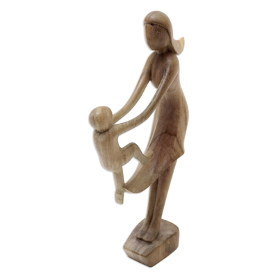 Holzskulptur - Handgeschnitzte Hibiskusholzskulptur von Mutter und Kind