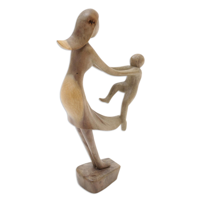 Escultura de madera - Escultura de madera de hibisco tallada a mano de madre e hijo