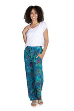 Batik rayon pants, 'New Mandala' - Teal Hand-Stamped and Hand-Dyed Batik Rayon Pants from Bali