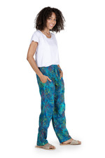 Batik rayon pants, 'New Mandala' - Teal Hand-Stamped and Hand-Dyed Batik Rayon Pants from Bali