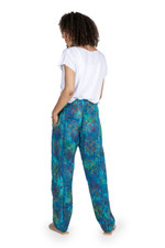 Batik rayon pants, 'New Mandala' - Teal Hand-Stamped and Hand-Dyed Batik Rayon Pants from Bali
