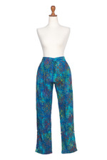 Batik rayon pants, 'New Mandala' - Teal Hand-Stamped and Hand-Dyed Batik Rayon Pants from Bali