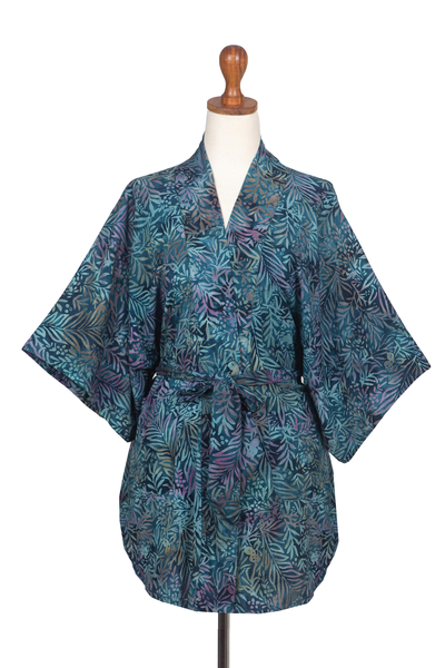Kimonojacke aus Batik-Rayon - Handgefertigte Batik-Rayon-Kimonojacke mit Blattmuster