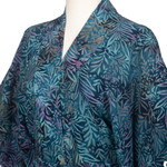 Batik rayon kimono jacket, 'Teal Jungle' - Handcrafted Batik Rayon Kimono Jacket with Leafy Pattern