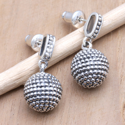 Sterling silver dangle earrings, 'Modern Orbs' - Polished Sterling Silver Dangle Earrings with Hanging Orbs