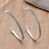 Sterling silver half-hoop earrings, 'Speckled Curves' - Sterling Silver Half-Hoop Earrings with Speckled Pattern