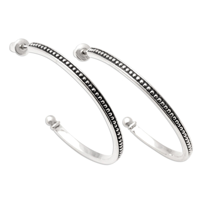 Sterling silver half-hoop earrings, 'Speckled Curves' - Sterling Silver Half-Hoop Earrings with Speckled Pattern