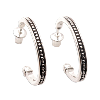 Sterling silver half-hoop earrings, 'Dotted Curves' - Sterling Silver Half-Hoop Earrings with Dotted Pattern