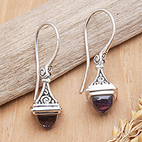 Amethyst dangle earrings, 'Luminous Wisdom' - Sterling Silver Lantern Dangle Earrings with Amethyst Gems