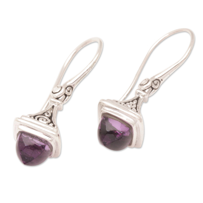 Amethyst dangle earrings, 'Luminous Wisdom' - Sterling Silver Lantern Dangle Earrings with Amethyst Gems